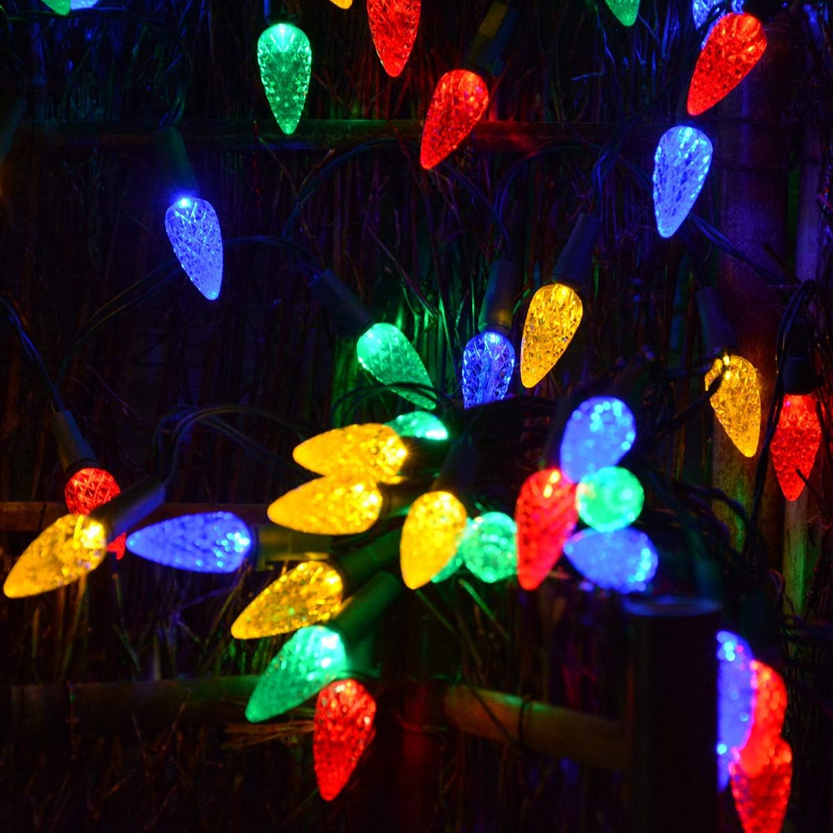 Solar Christmas Lights Outdoor C6 Strawberry String Lights, LED Christmas Fairy Lights 50 LEDs Solar Operated Rechargeable Garden Lights for Christmas Tree, Holiday, Arbor Decor (Multicolor, 8 Modes)