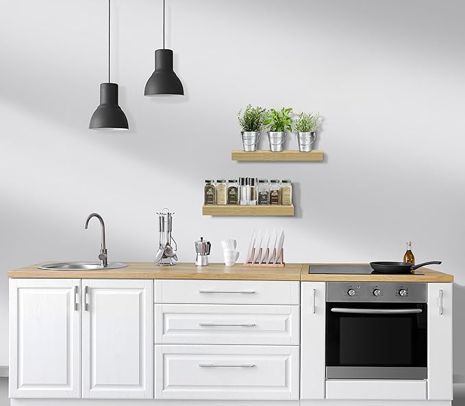 Sorbus Floating Shelves for Wall, Bathroom Shelves Wall Mounted for Kitchen, Bedroom, Bathroom Storage Over Toilet, Hanging Book Shelf for Wall Home Decor Living Room (Maple Wood, 3 Pack)