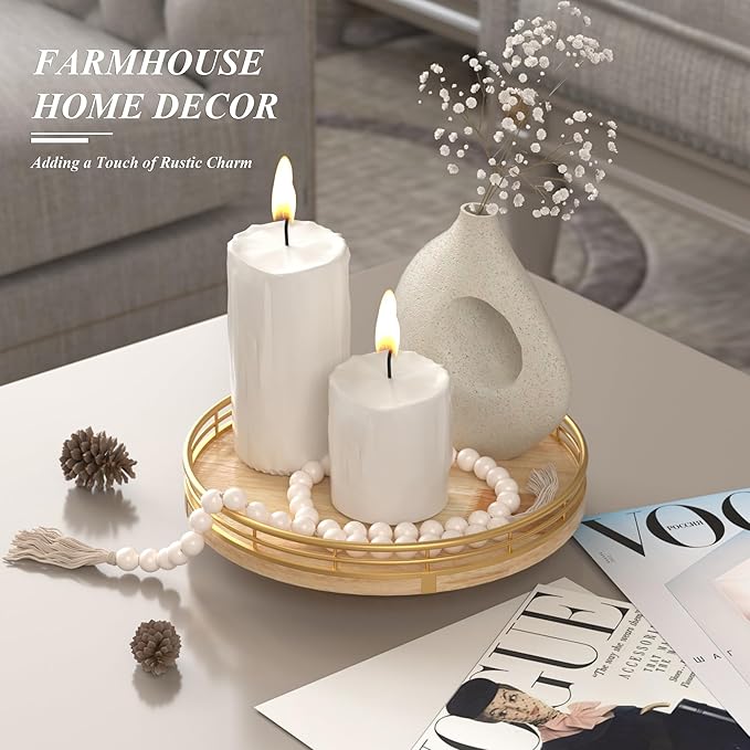 Farmhouse Oak 9" Lazy Susan Turntable Organizer for Cabinet, Round Wooden Lazy Susan Organization and Storage for Dining Table, Pantry, Kitchen, Countertop, Cupboard,Home Decor