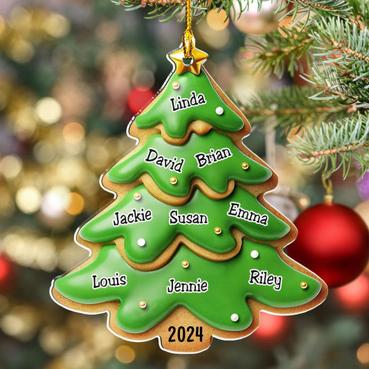 Family Gingerbread Name - Personalized Custom 3D Inflated Effect Acrylic Ornament Family Members and Pets Ornament Gifts for Family Tree Decoration (A05, 8 Names)