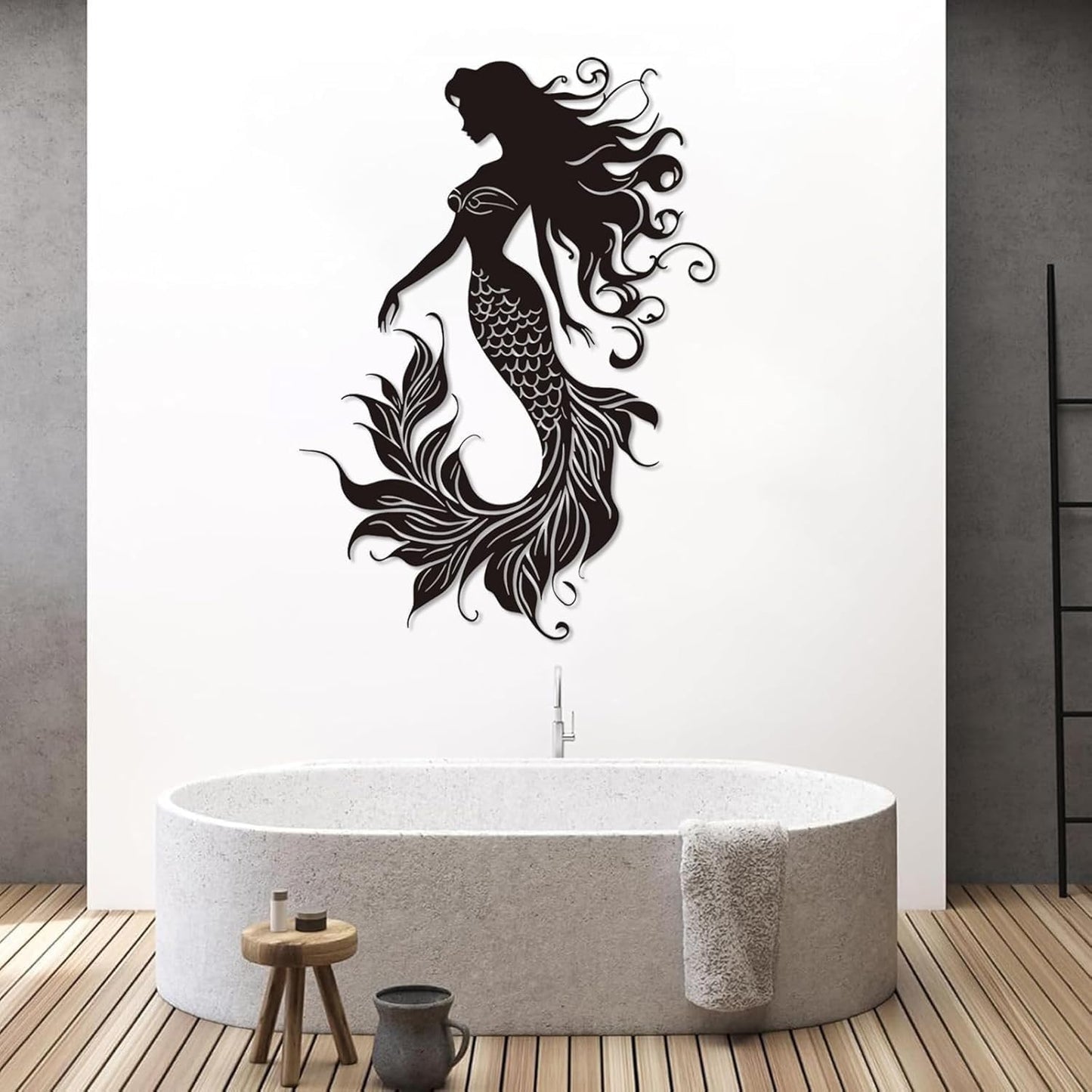 Veplsur Mermaid Metal Wall Art, Metal Mermaid Wall Decor, Marine Biology Wall Decor, Ocean Wall Art, Nautical Wall Hanging, Beach Hanging for Bathroom Bedroom (White, 41"x29"|105x75cm)