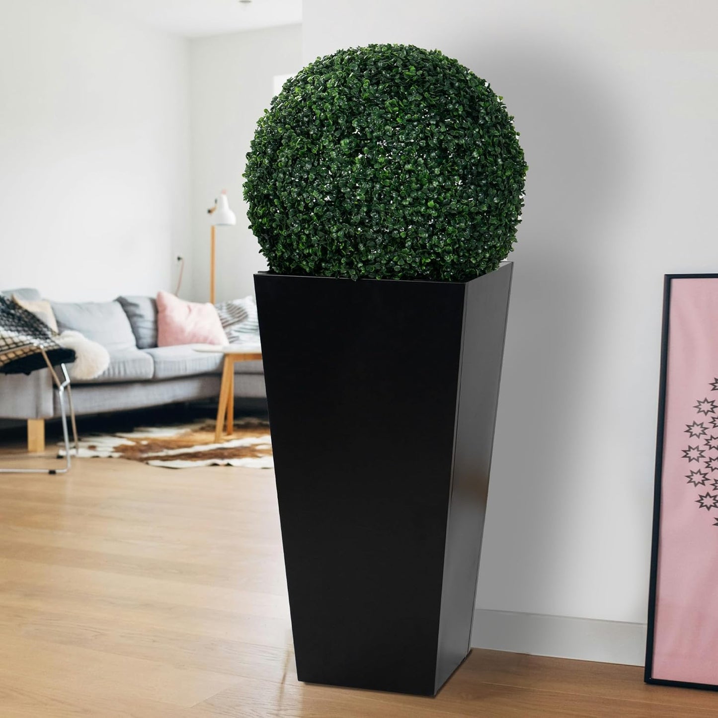 Kozyard 15.4" x 15.4" x 30" Tall Taper Black Metal Planter Flower Plant Pot Indoor Outdoor Planters Steel Flower Pot All-Weather Use with 2 Partition Panels for for Trees, Plants Flowers