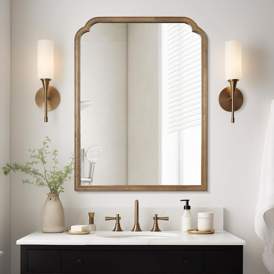 WallBeyond Wood Bathroom Mirrors for Wall Mounted, 30" x 40" Rustic Wood Frame Wall Mirrors Decorative for Living Room or Bedroom Vanity Mirror, Honey-Colored