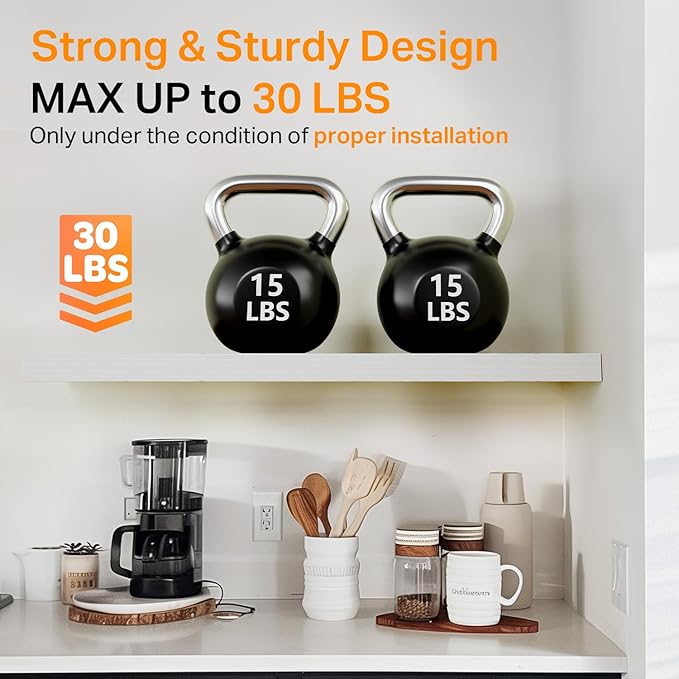 BAYKA Floating Shelves for Wall, 36 inches Wall Mounted Rustic Wood Shelves for Bathroom, Bedroom, Living Room, for Storage/Decor with 30lbs Capacity（White,Set of 3