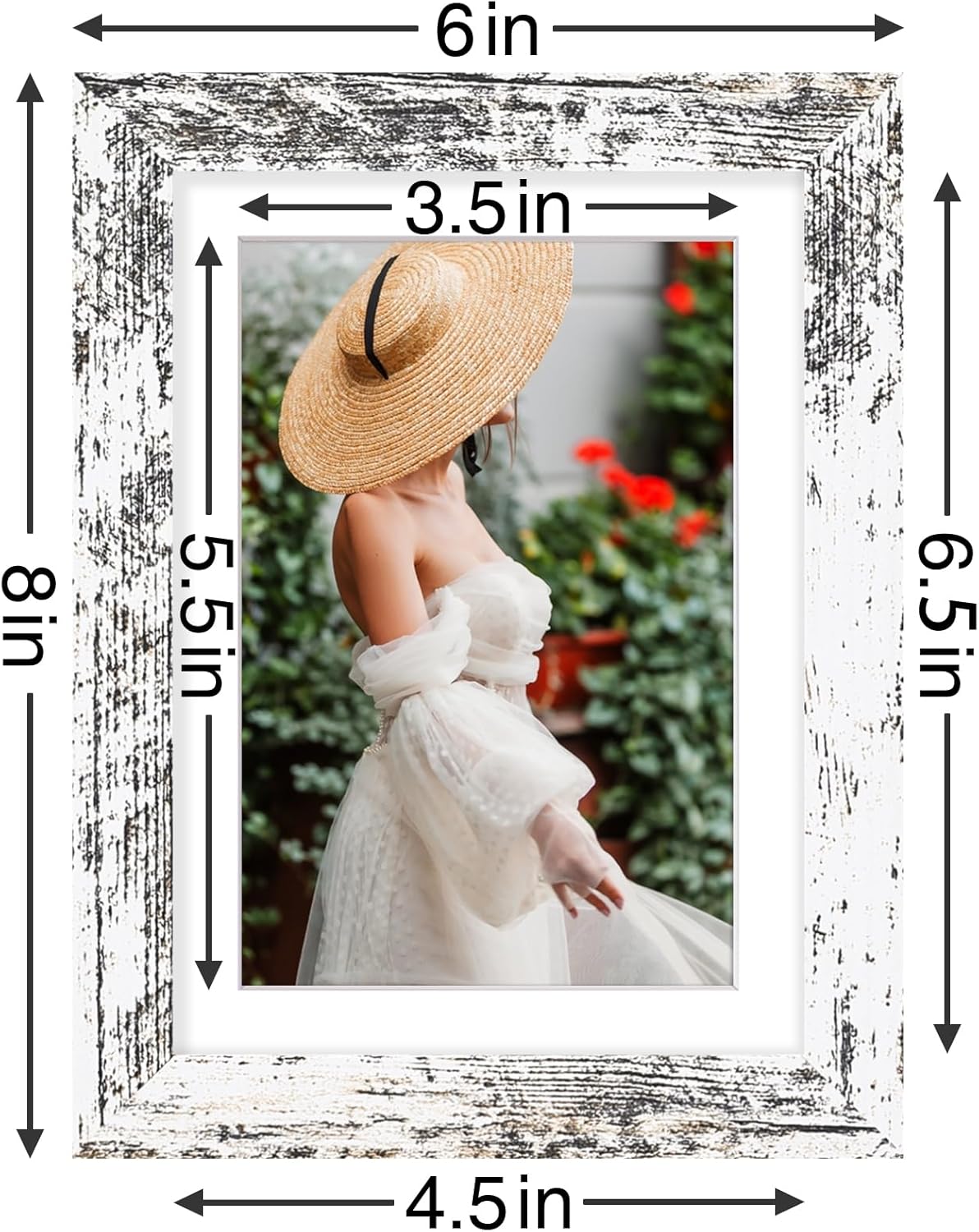 Vittanly 5x7 Picture Frames Set of 9, Shatter Resistant Plexiglass, Display 4x6 Pictures with Mat or 5x7 without Mat, Photo Frames for Wall or Tabletop, Engineered Wood, Distressed White