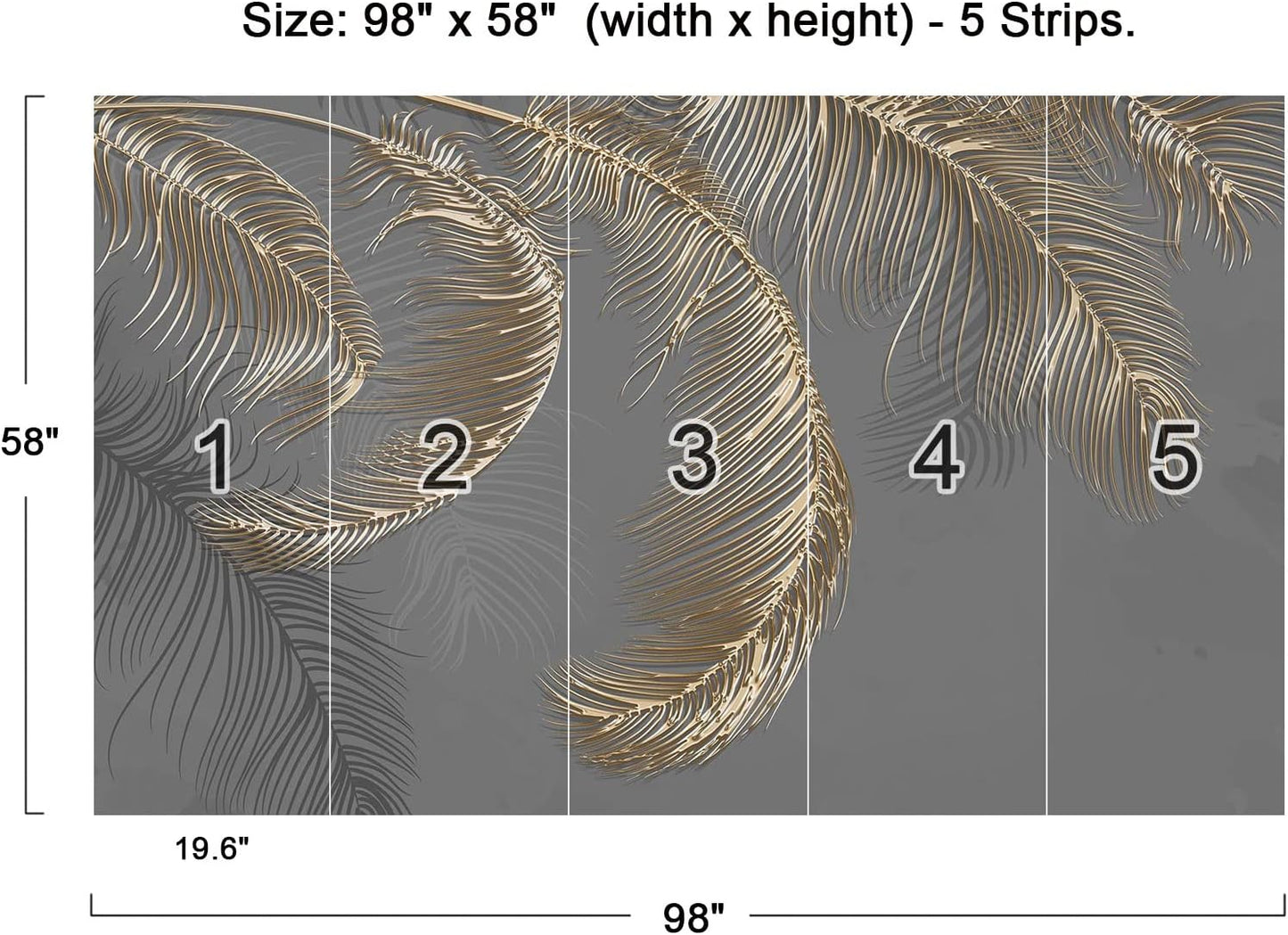 Wall Mural - 3D Peel and Stick Wallpaper for Bedroom and Living Room - Grey Palm Leaf - 98" x 58"