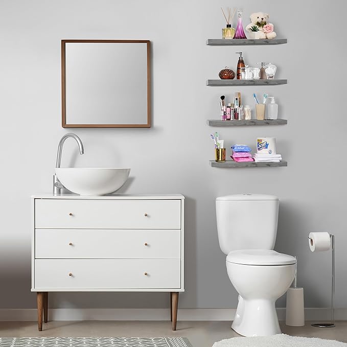 Sorbus Floating Shelves for Wall - 24" Bathroom Shelves, Wall Decor for Bedroom, Kitchen, Living Room, Home Decor & Book Storage - Mounted Floating Shelf with Invisible Brackets (Gray, 4 Pack)