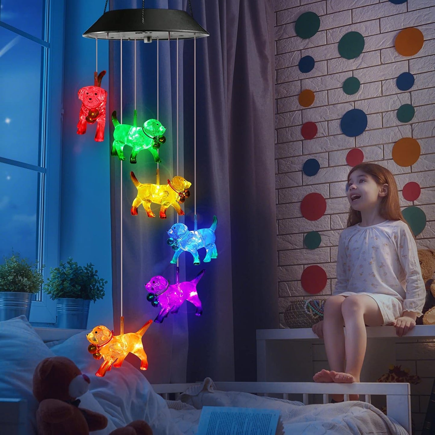 Toodour Solar Wind Chime, Color Changing Wind Chimes Dog, LED Decorative Mobile, Gifts for Mom Grandma, Waterproof Outdoor Decorative Lights for Garden, Patio, Yard, Window Outdoor Decor