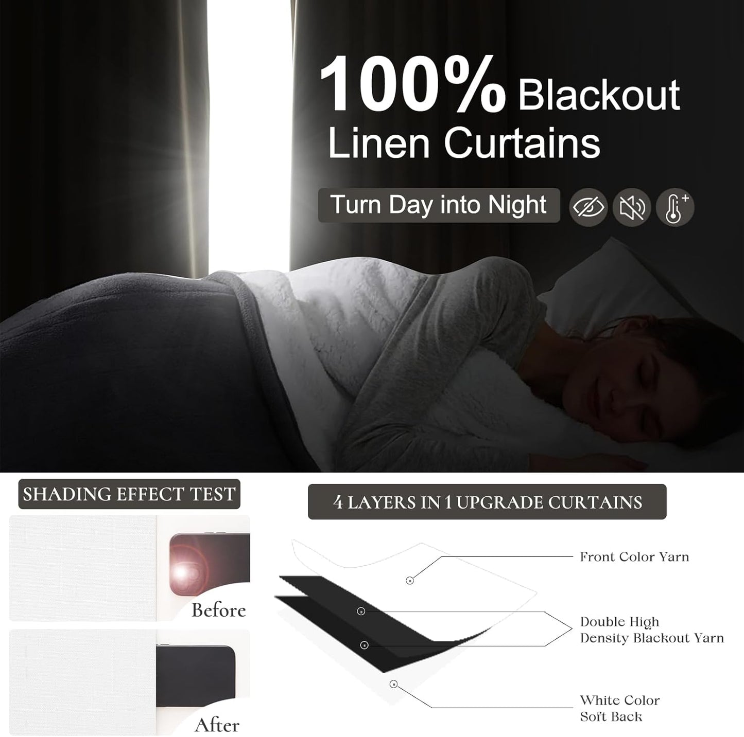 Bright White Curtains 108 Inches Long Pinch Pleated Linen Blackout Curtains for Living Room & Bedroom, Luxury Modern Floor to Ceiling Curtains Room Darkening Thermal Window Drapes Decor 9 FT