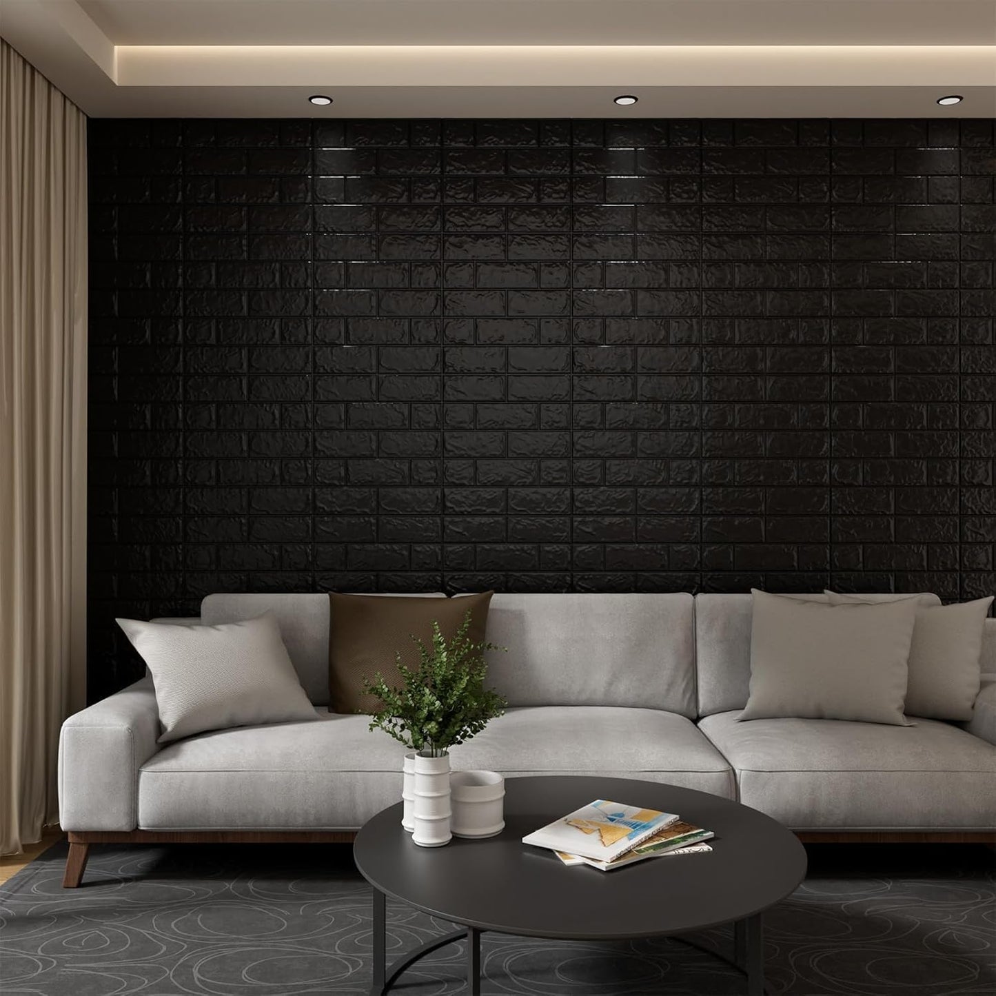 3D Wall Panels Peel and Stick，XPE Foam Stone 3D Wallpaper, Textured Faux Brick Wall Panels Black，30PCS
