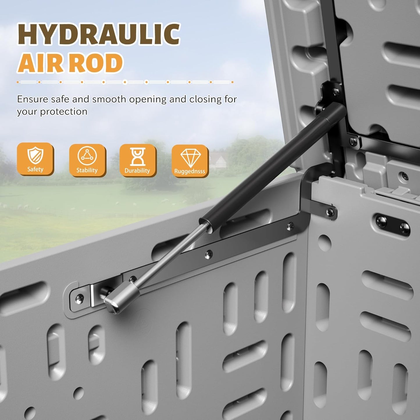 Flamaker Resin Deck Box 250 Gallon, Waterproof Imitation-Wood Lockable Storage Box with Separator Plate Outdoor Indoor, Garden, Patio Furniture for Tools&Pool Accessories (Gray)