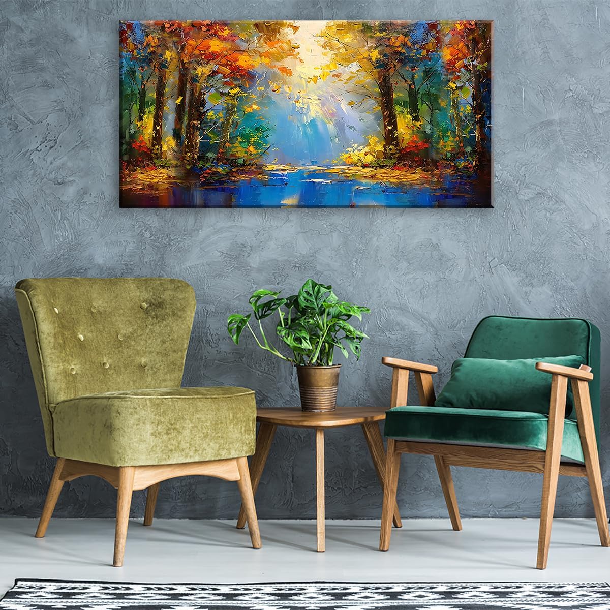 LASMOND Beautiful Colorful Forest Scenery Landscape Wall Art Decor Artwork for Bedroom Living Room (58x28 Inches)