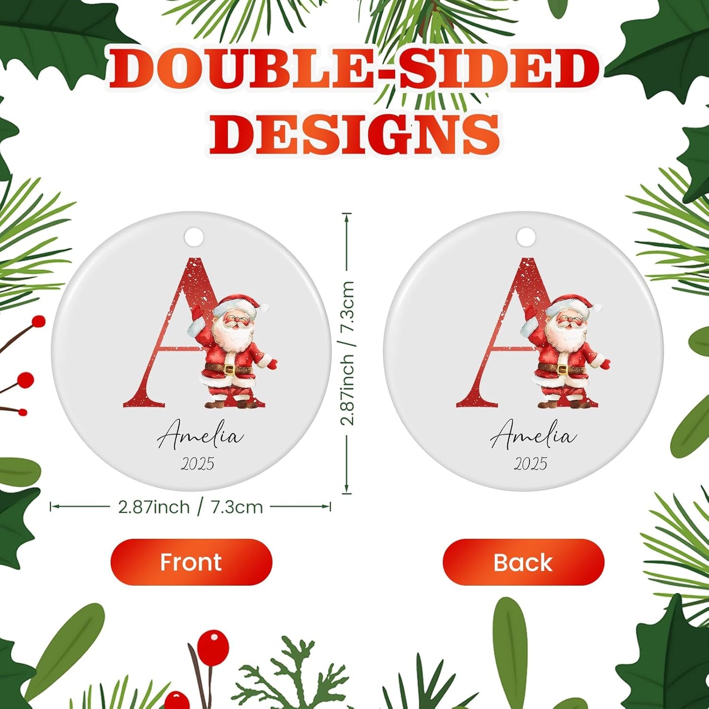 Personalized Christmas Ornaments 2025, Custom Initial Ornaments A-Z Monogram Ceramic Christmas Ornament