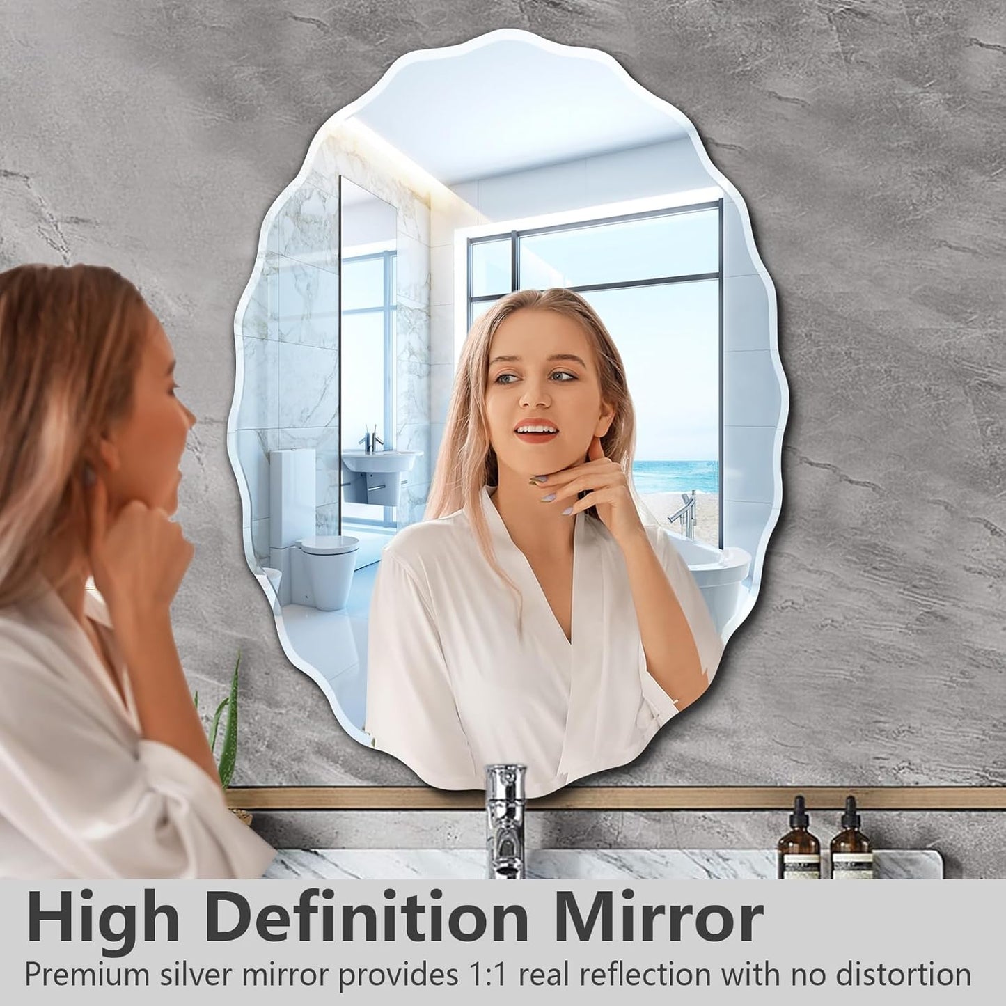 Pregaspor 28.4x40 Inch Frameless Oval Wall Mirror for Bathroom Sink, Minimalist Bathroom Vanity Mirror with Beveled Edge, Modern Mirrors for Wall Decor Living Room Entryway Bedroom