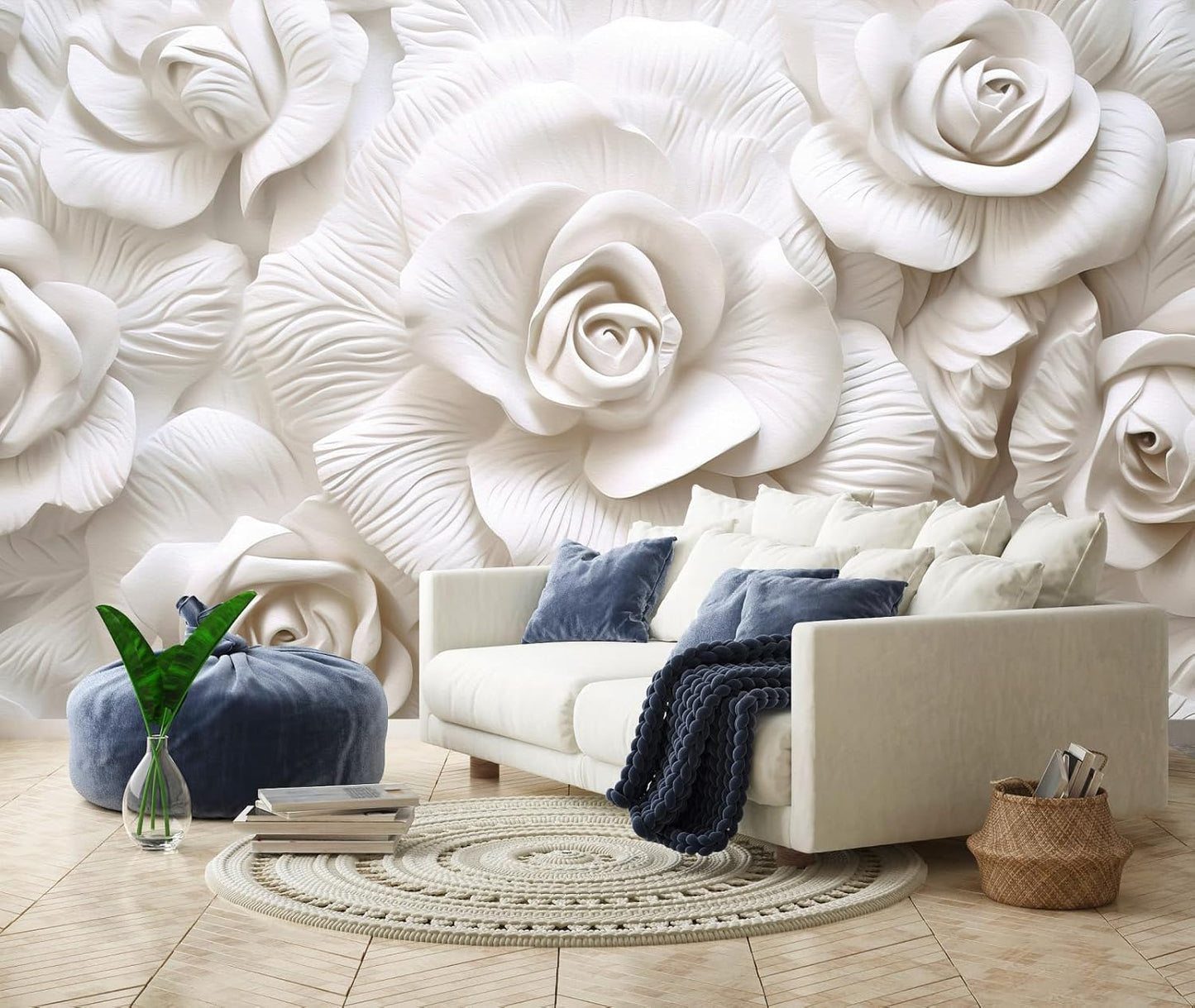 3D Relief Flower Wallpaper Mural for Living Room Bedroom (Not Peel n' Stick)