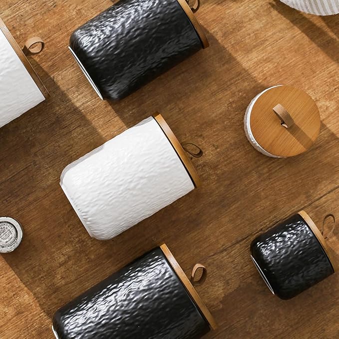 Kitchen Canisters for Countertop, Ceramic Coffee Canisters with Airtight Lids Food Storage Jars Sugar Container for Kitchen Counter Tea, Coffee Beans, Spice (#001Black-44oz/1300ml)