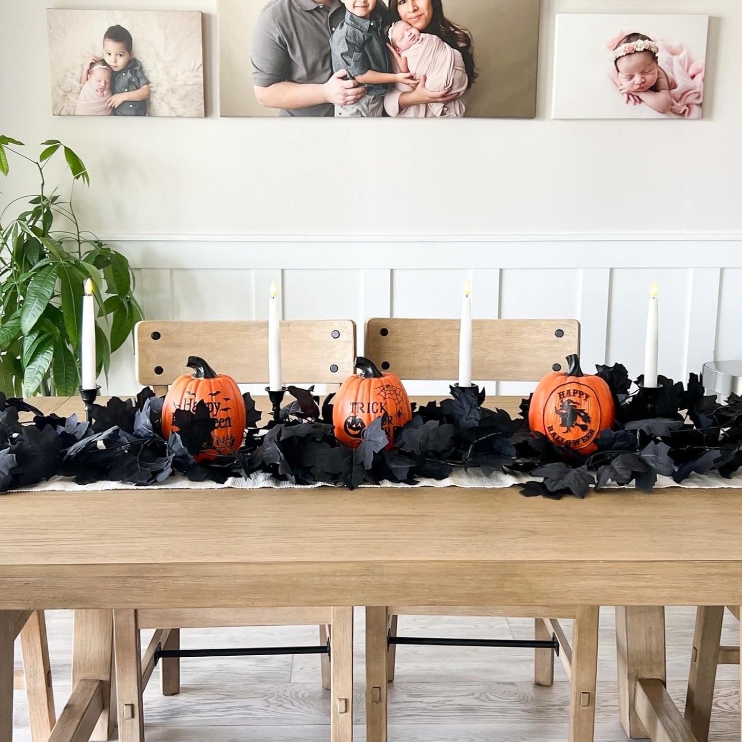 CQURE 8 Pack Black Fall Leaf Garland,Total 35.4Ft Halloween Garland Hanging Vines Artificial Fall Maple Leaves Thanksgiving Decor for Home Wedding Fireplace Christmas