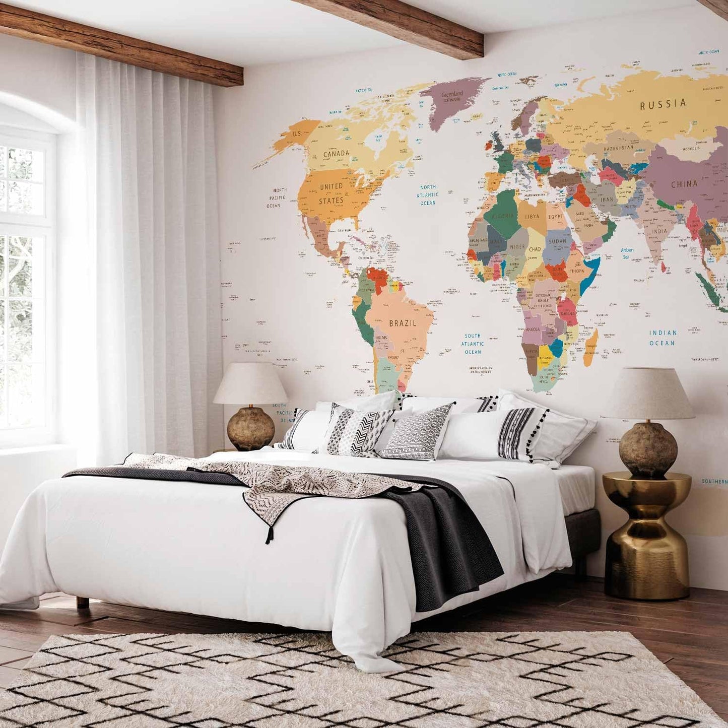artgeist Premium Wall Mural World Map 177x124 in - XXL Non-Woven Wallpaper Fleece Wall Decor Photo Print Picture Image Design Home Map of The World k-B-0001-a-b