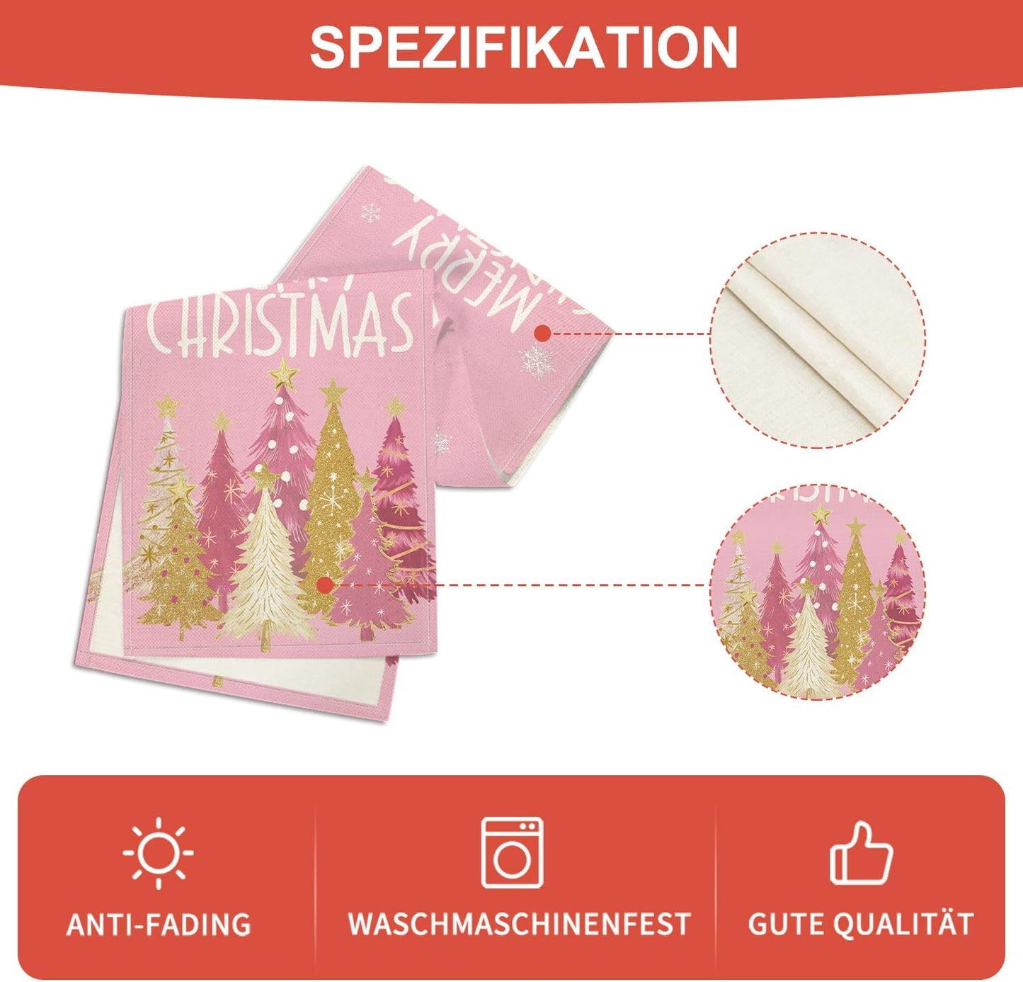 Artoid Mode Xmas Trees Snowflakes Pink Merry Christmas Table Runner, Winter Seasonal Kitchen Dining Table Decoration for Home Party Decor 13x48 Inch