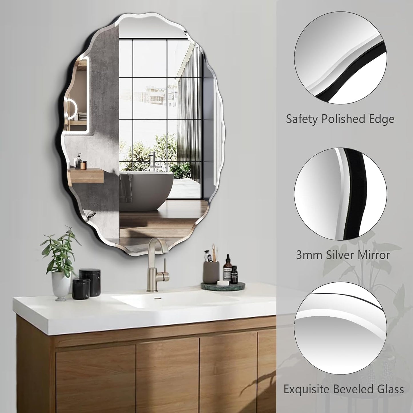Pregaspor 28.4x40 Inch Frameless Oval Wall Mirror for Bathroom Sink, Minimalist Bathroom Vanity Mirror with Beveled Edge, Modern Mirrors for Wall Decor Living Room Entryway Bedroom