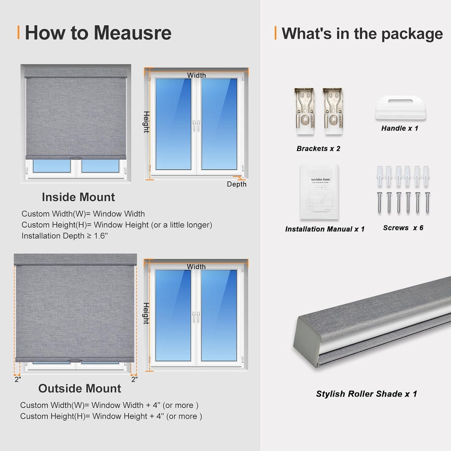 Persilux Blackout Roller Shades for Indoor Windows with Upgraded Cassette, Cordless Shades Window Blinds Pull Down for Doors, Easy to Install for Office/Living Room/Bedroom, Grey(60" W x 64" H)