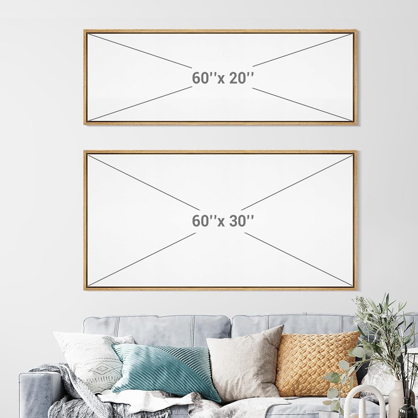 MUDECOR Large Framed Canvas Print Wall Art Minimalist Ink Branches Illustrations Antique Retro Fine Art Illustrations Decorative Colorful for Bedroom - 60"x20"