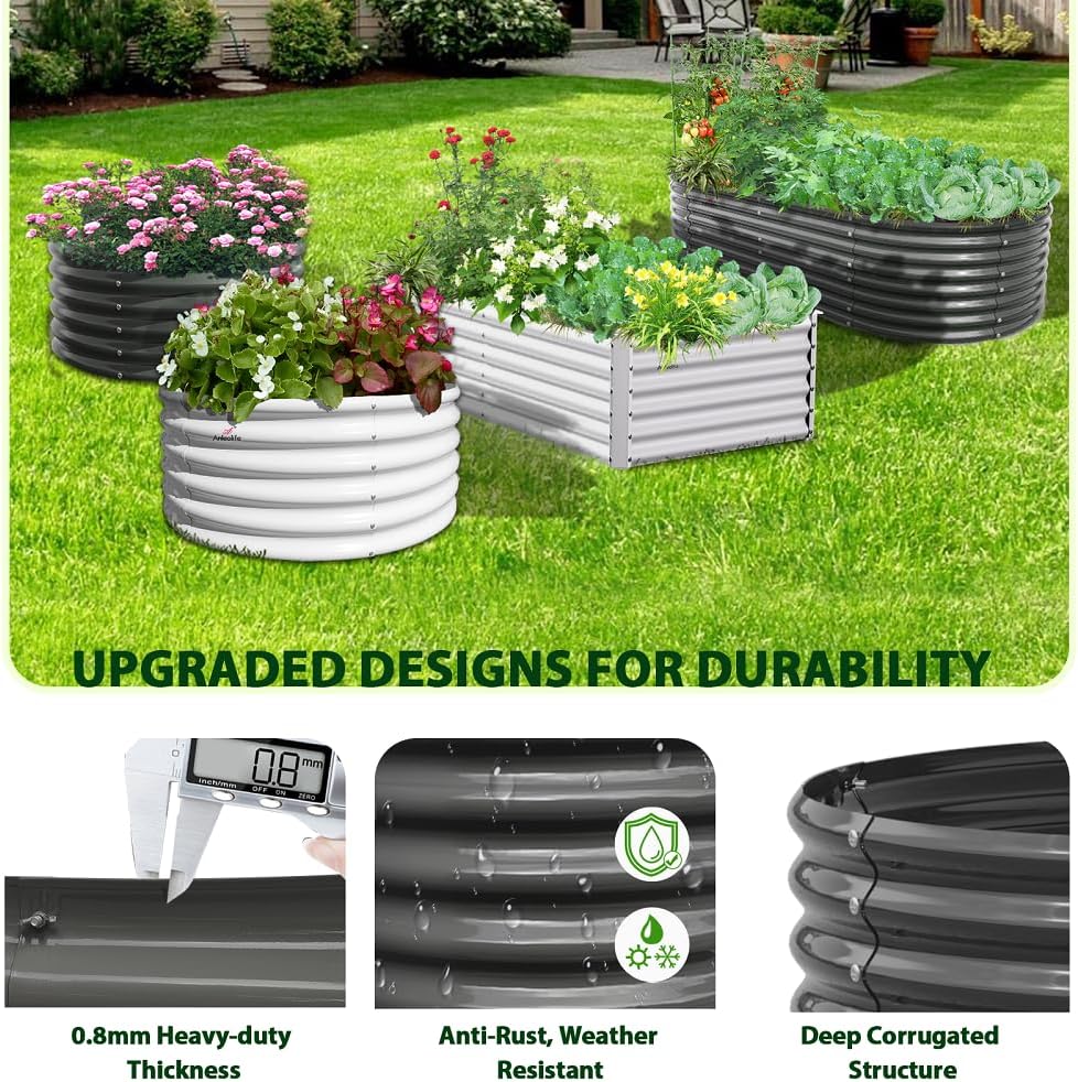 A ANLEOLIFE 6X3X2 ft Galvanized Raised Garden Beds Outdoor-6 Pack, Oval Large Metal Deep Root Planter Box for Planting Vegetables Flowers Herb, Anti-Rust & Easy-Setup, Quartz Grey
