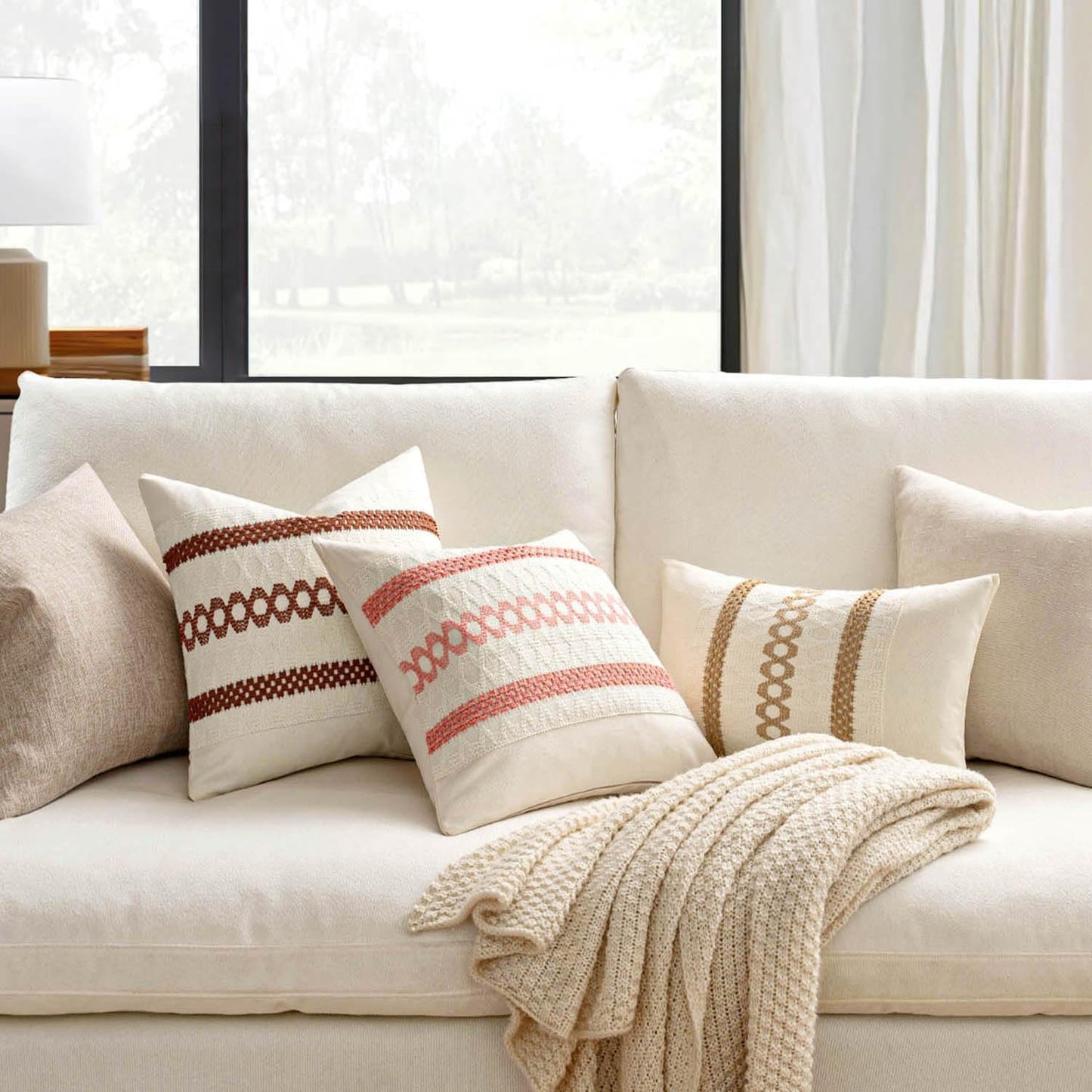 MIULEE Set of 2 Neutral Boho Decorative Pillow Covers 18x18 Inch Farmhouse Rustic Couch Throw Pillows Modern Spring Cotton Cushion Covers Retro Cute Macrame Woven Home Decor for Bed Sofa Chair