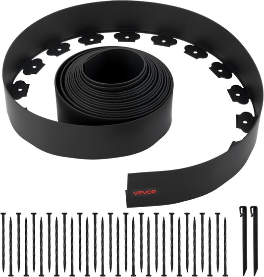 VEVOR Landscape Edging, 33 ft x 4 in Plastic Garden Border Edging with 30 Spikes & 2 Ground Stakes, No Dig, Flexible Lawn Edgings Roll, UV-Resistant Mini Fence Borders for Flower Beds Yard Paver