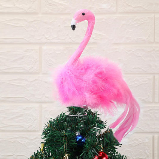 Retisee Flamingo Christmas Tree Topper Artificial Feather Flamingo Christmas Flamingo Tree Topper Decoration Pink Flamingo Decoration for Christmas Garden Indoor Outdoor Holiday Ornament Party