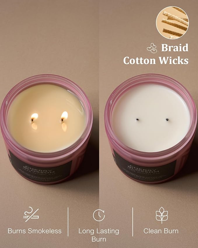 M&SENSE Cherry Blossom Scented Spring Candle, 70 Hours Long Lasting Soy Wax 11.6oz Stress Relief Aromatherapy Candles, Romantic Gifts for Women, Glass Jar for Bedroom Decor