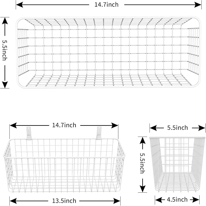 Joben Oligey 3 Set [Extra Large] Hanging Wall Wire Baskets, Farmhouse Food Storage Kitchen Pantry Laundry Closet Garage RV, White