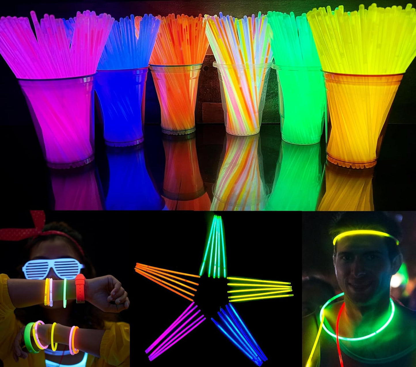 GiftExpress Glow Sticks 150Pk - 8" Assorted Neon Color Glow In The Dark Glowsticks - Bulk Light Up Party Accessories to Make Necklaces, Bracelets, Decorations for Party Favor - Bright