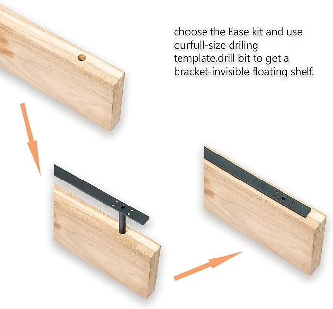 Heavy-Duty Floating Shelf Bracket, Hidden Shelf Bracket for Mantel, if Installed on Studs, Maximum Load of 210 pounds, Hidden Bracket 16 inches (with Ease kit)