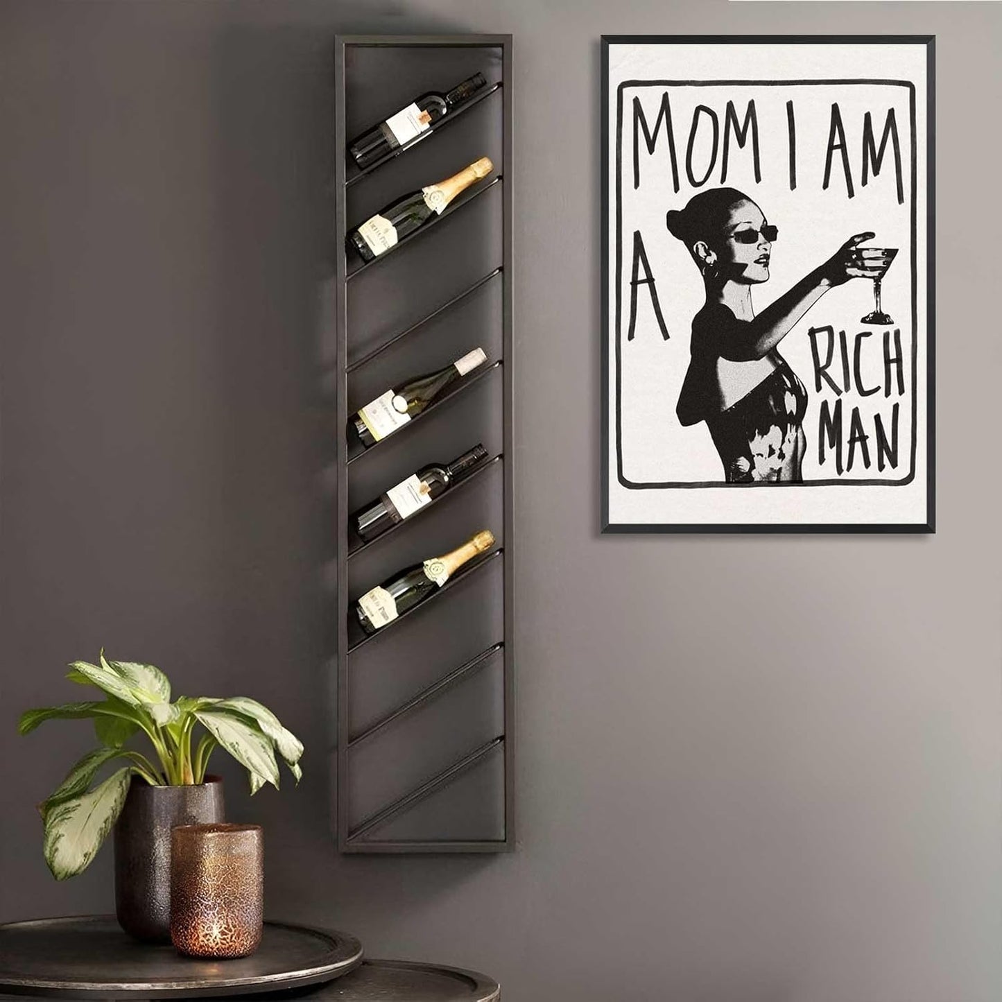 Mom I Am A Rich Man Aesthetic Retro Music Goblet Poster Feminist canvas Wall Art Vintage Bar Cart Wall Decor Preppy Dorm Decor Unique Wall Art prints painting 16x24in Framed