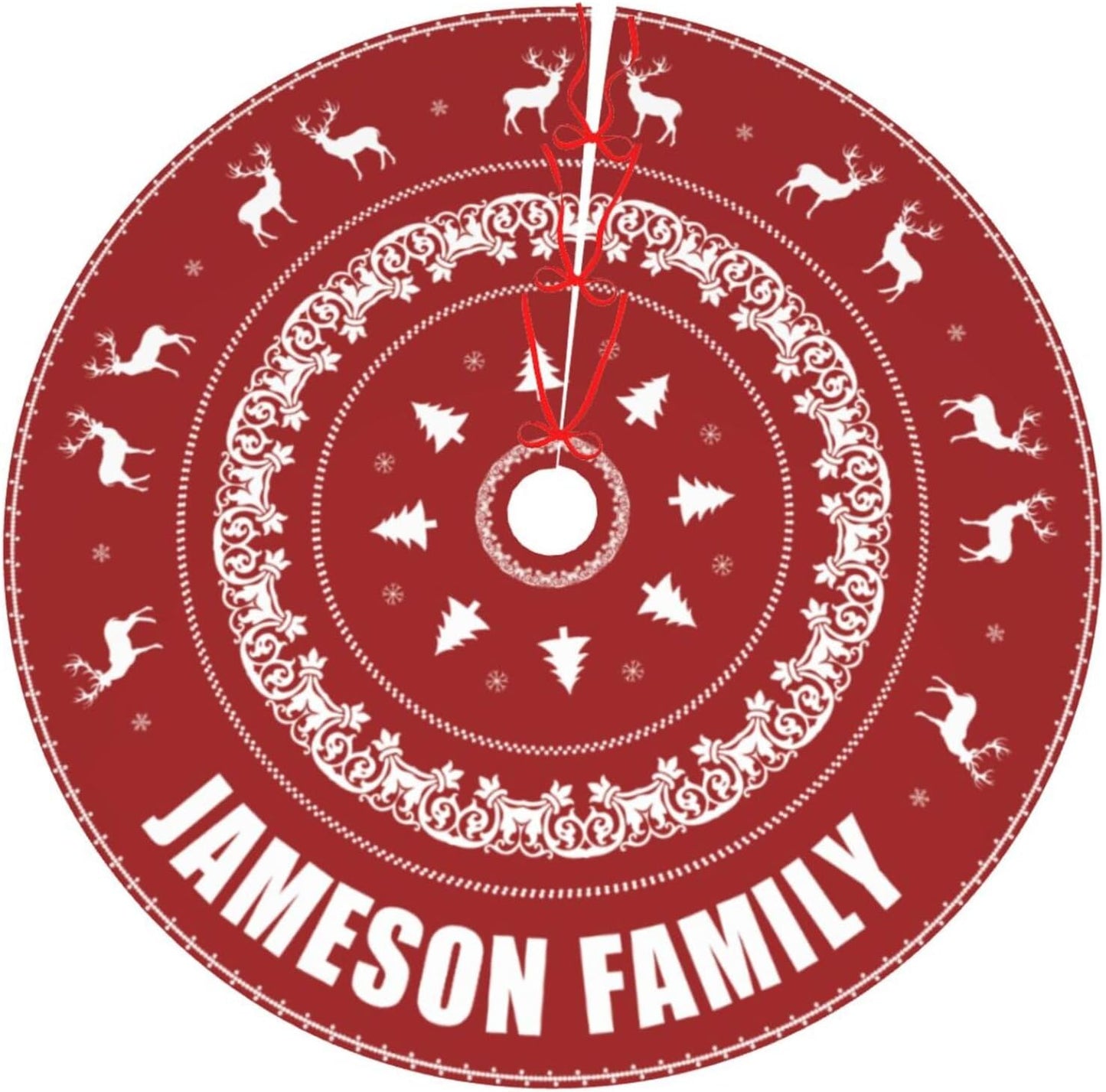 Custom Christmas Tree Skirt with Name, Personalized Holiday Xmas Tree Decor Gifts for Party Family Home, 30" - 48", Deer Pattern