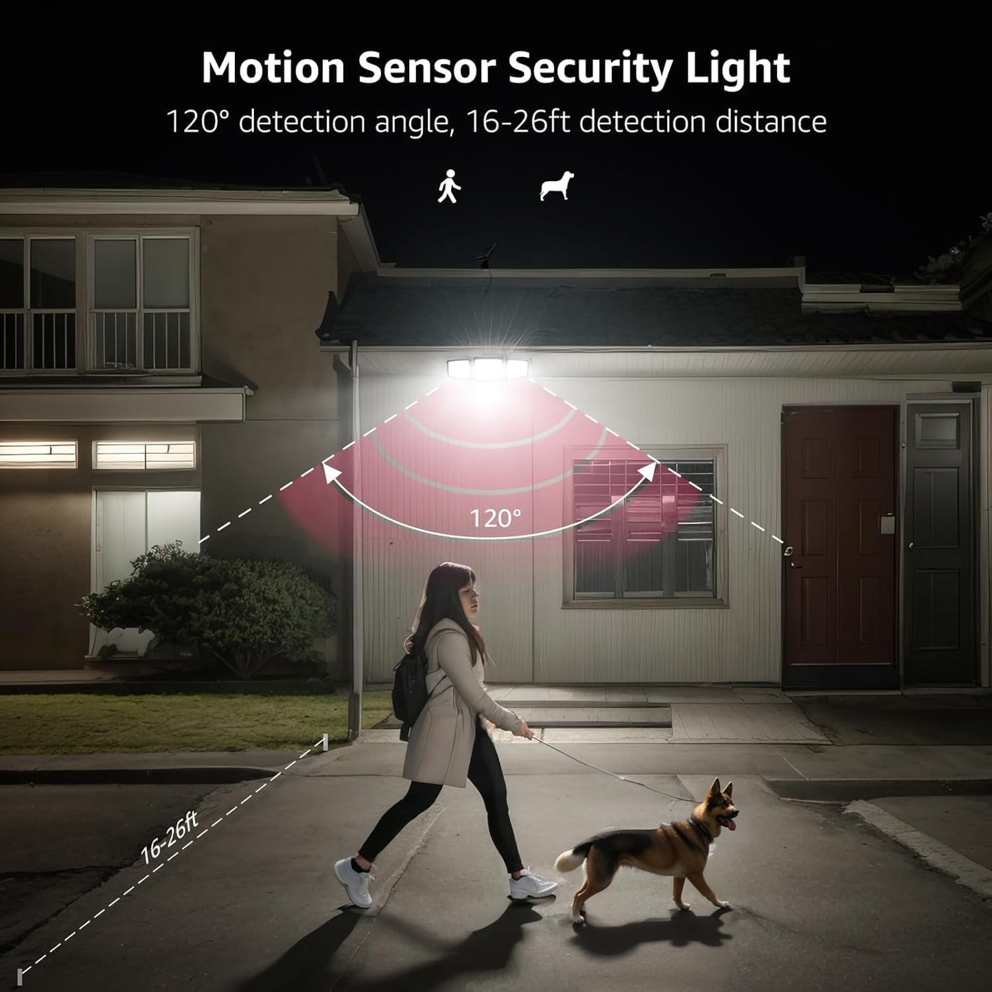 Lepro Solar Lights for Outside, WL5000 Motion Activated Security Lights, Separate Solar Panel, 3 Adjustable Head 270° Wide Lighting Angle, IP65 Waterproof Wall Lamp for Porch Yard Garage