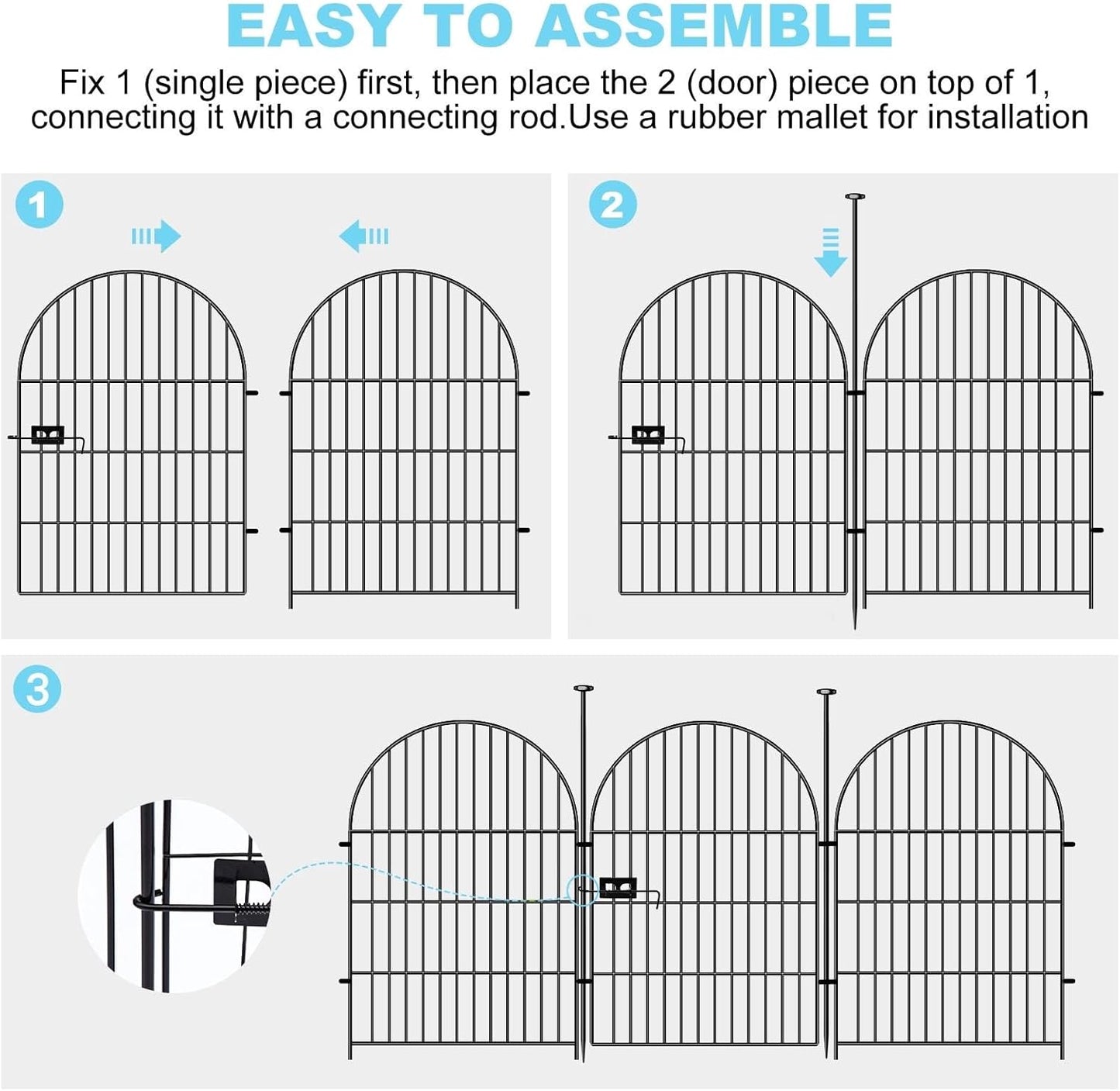 Tall Garden Fence Animal Barrier, 32 in(H) x8.8 Ft(L) 4 Panels Garden Fence with Gate, Dog Fence Outdoor for Yard, Arched Rustproof Metal No Dig Fences for Dogs, Flower Bed Fencing