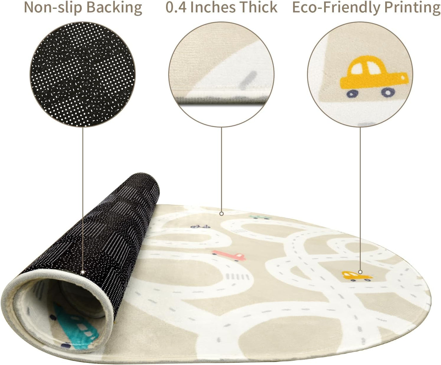 STARUIA Large Kids Rug for Playroom, 4'x6' Washable Road Rug for Nursery, Non-Slip Car Rugs for Boys Room, Tan Traffic Classroom Rugs Soft Baby Play Mat for Dorm Toy Room Tent