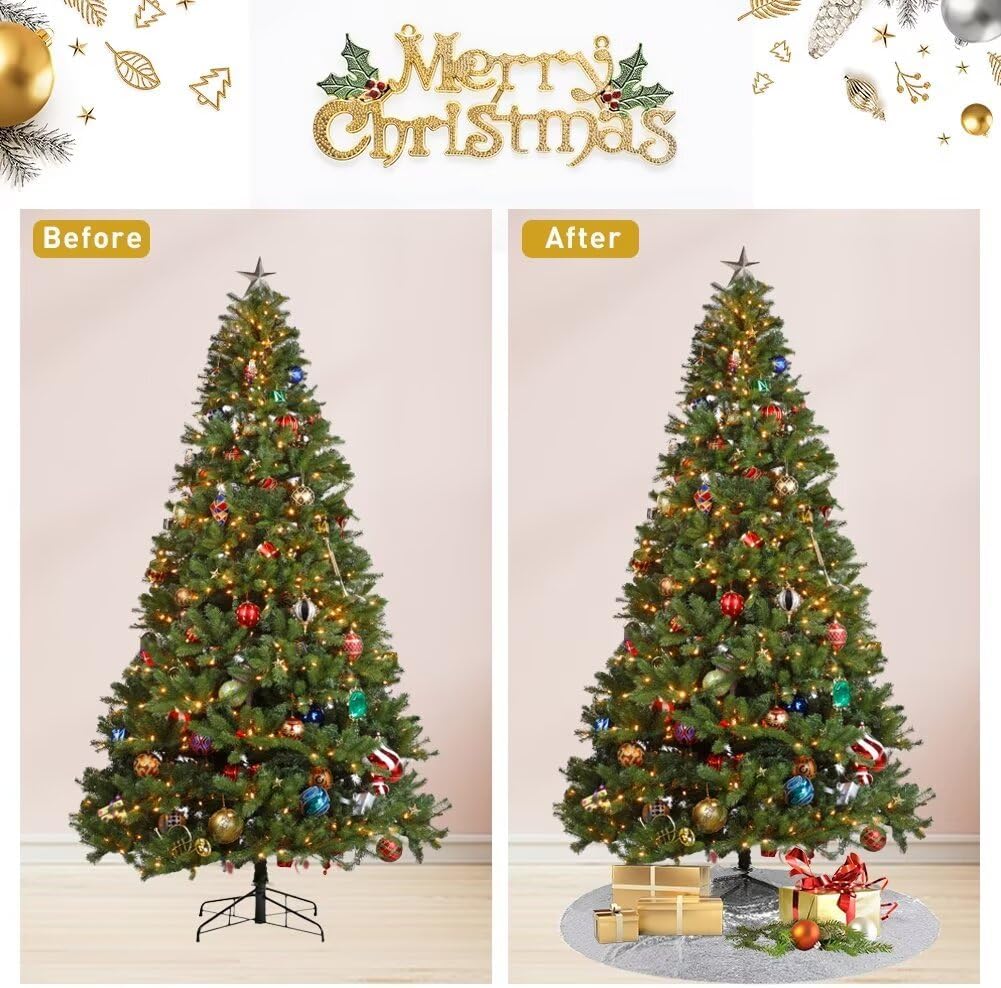 Eternal Beauty Christmas Tree Skirt, 70 Inch Silver Sequin Tree Skirt Small Xmas Tree Skirt for Christmas Tree Decorations