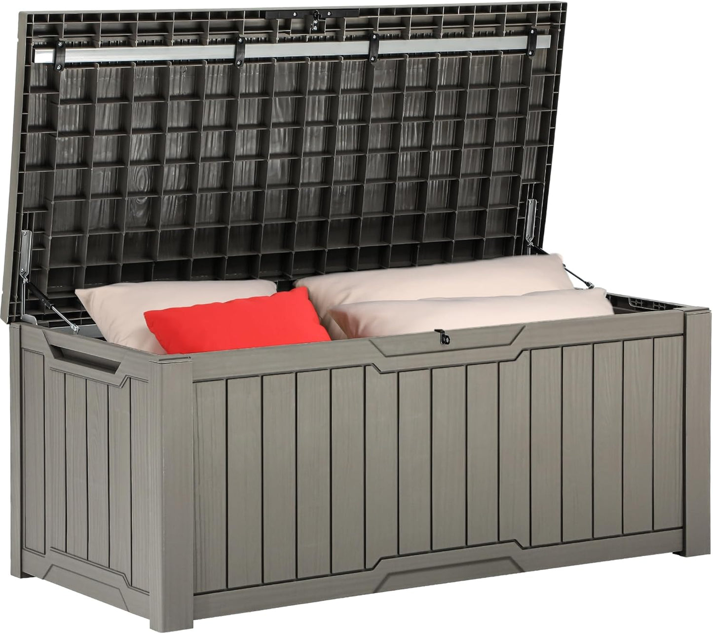 YITAHOME 120 Gallon Outdoor Storage Deck Box, Large Resin Patio Storage for Outdoor Pillows, Garden Tools and Pool Supplies, Waterproof, Lockable (Light Brown)