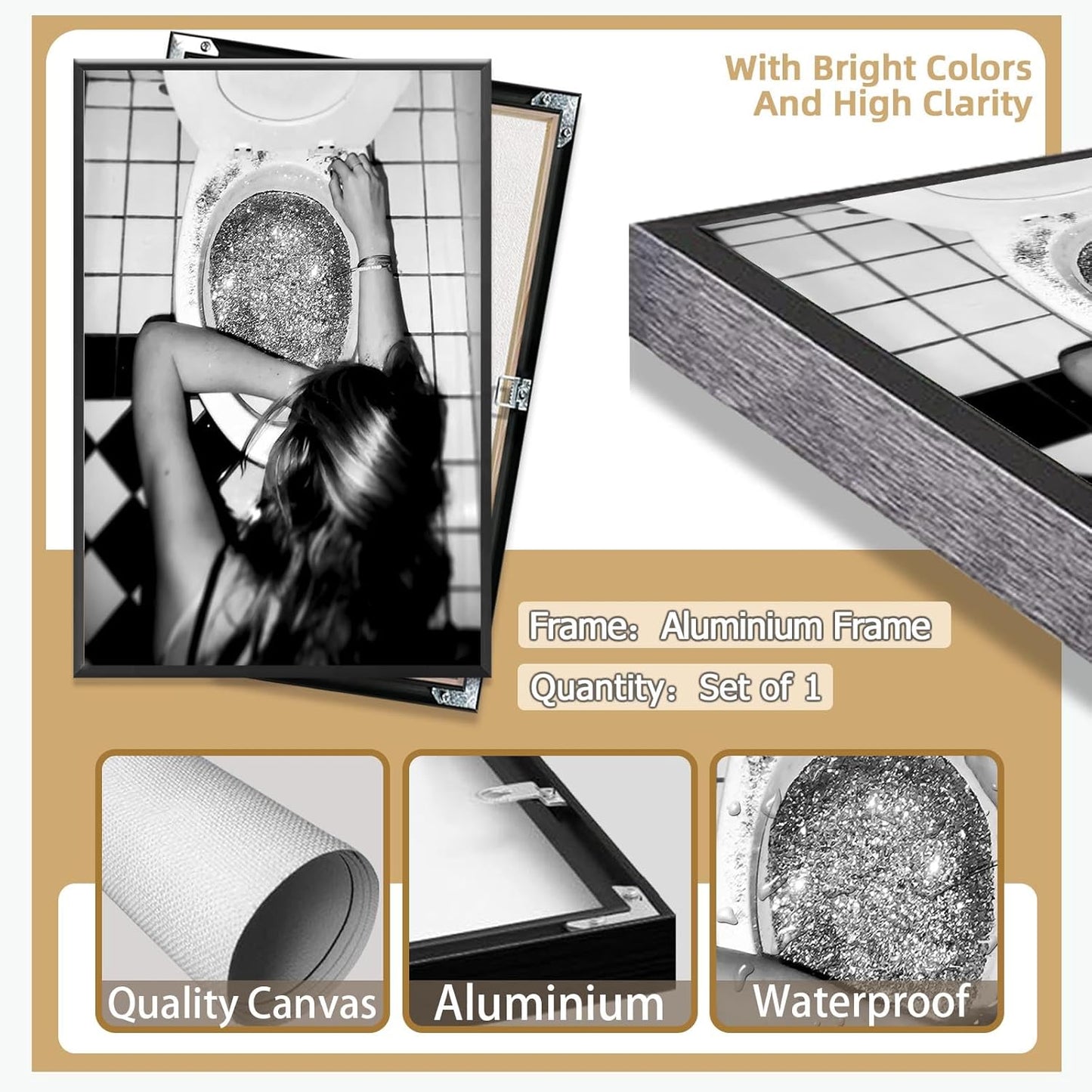 Funny Bathroom Wall Art Black and White posters Bar Disco Party prints painting Girls Bathroom Canvas wall art Funky aesthetics Teen Girl Bedroom wall decor for 16x24in Framed