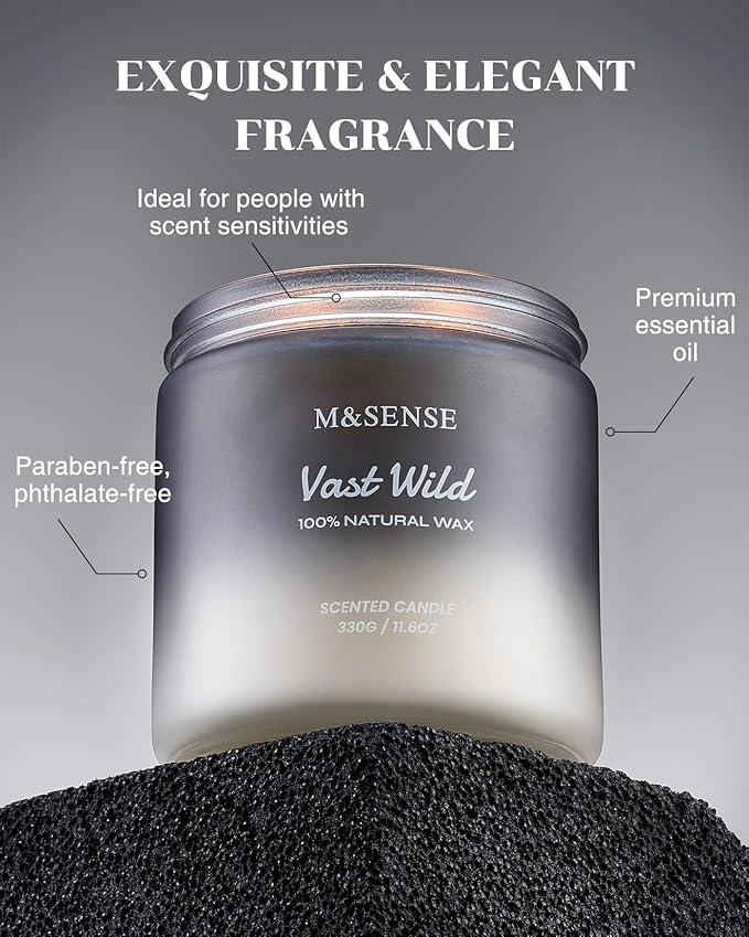 M&SENSE Sage Citrus Scented Candles for Men, 2 Wick 11.6oz Slow Burn 70 Hours Large Natural Soy Wax Clean Candle, Black Candle Luxury Manly Candles Home Fragrance Holiday Candle for Him