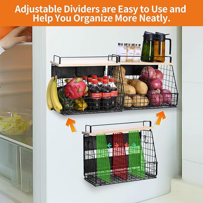 Large Magnetic Shelf for Fridge, Fruit and Vegetable Storage Wire Basket, Potato And Onion Storage Bin for Kitchen Organizers, Magnetic Spice Rack for Refrigerator, Kitchen Counter, RV and Laundry