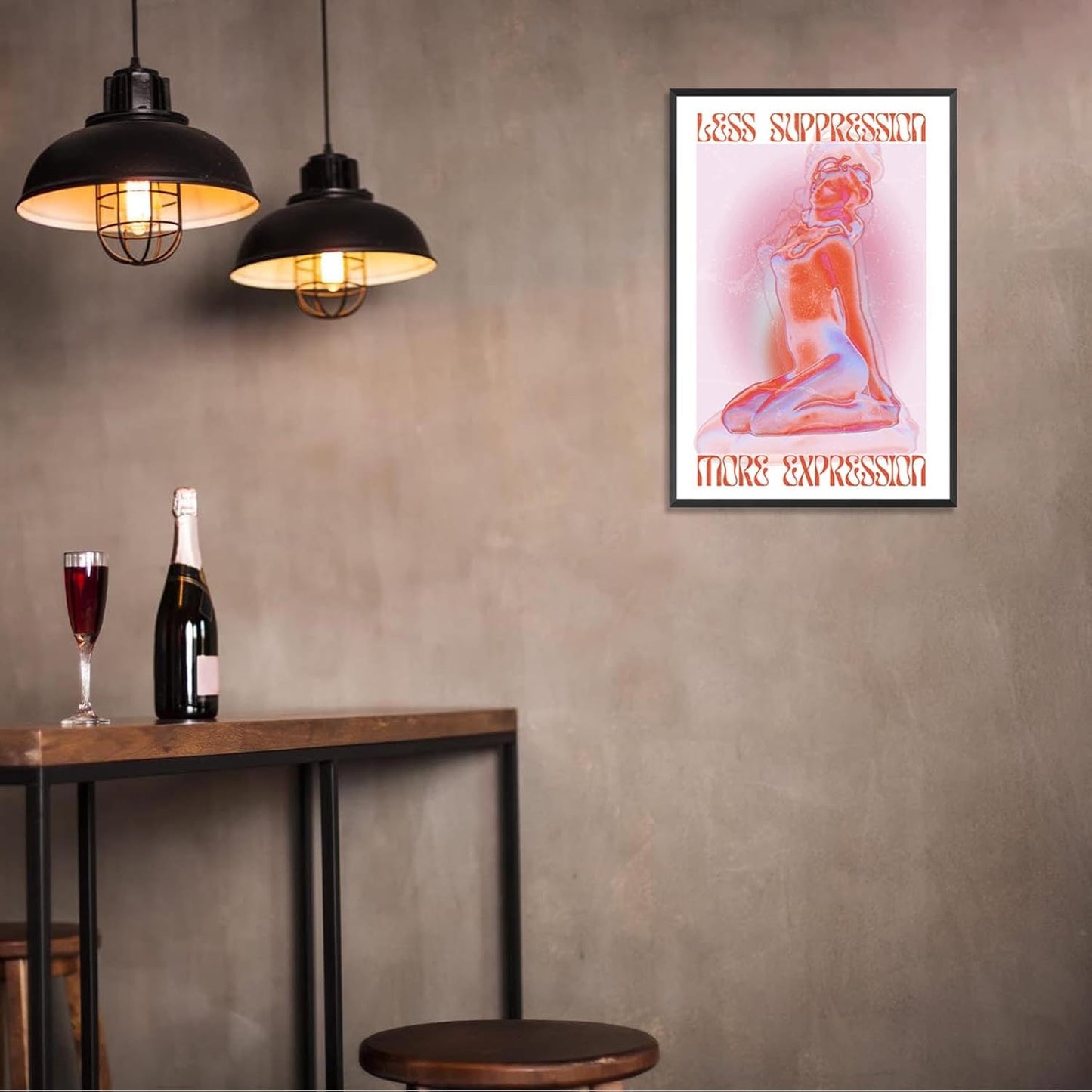 Spiritual Affirmation Art Poster Pink Woman Canvas Wall Art Aesthetic Pictures Sexy Woman Prints Painting Trendy Gradient Aesthetic Wall Decor Living Room Bedroom 12x16in Framed