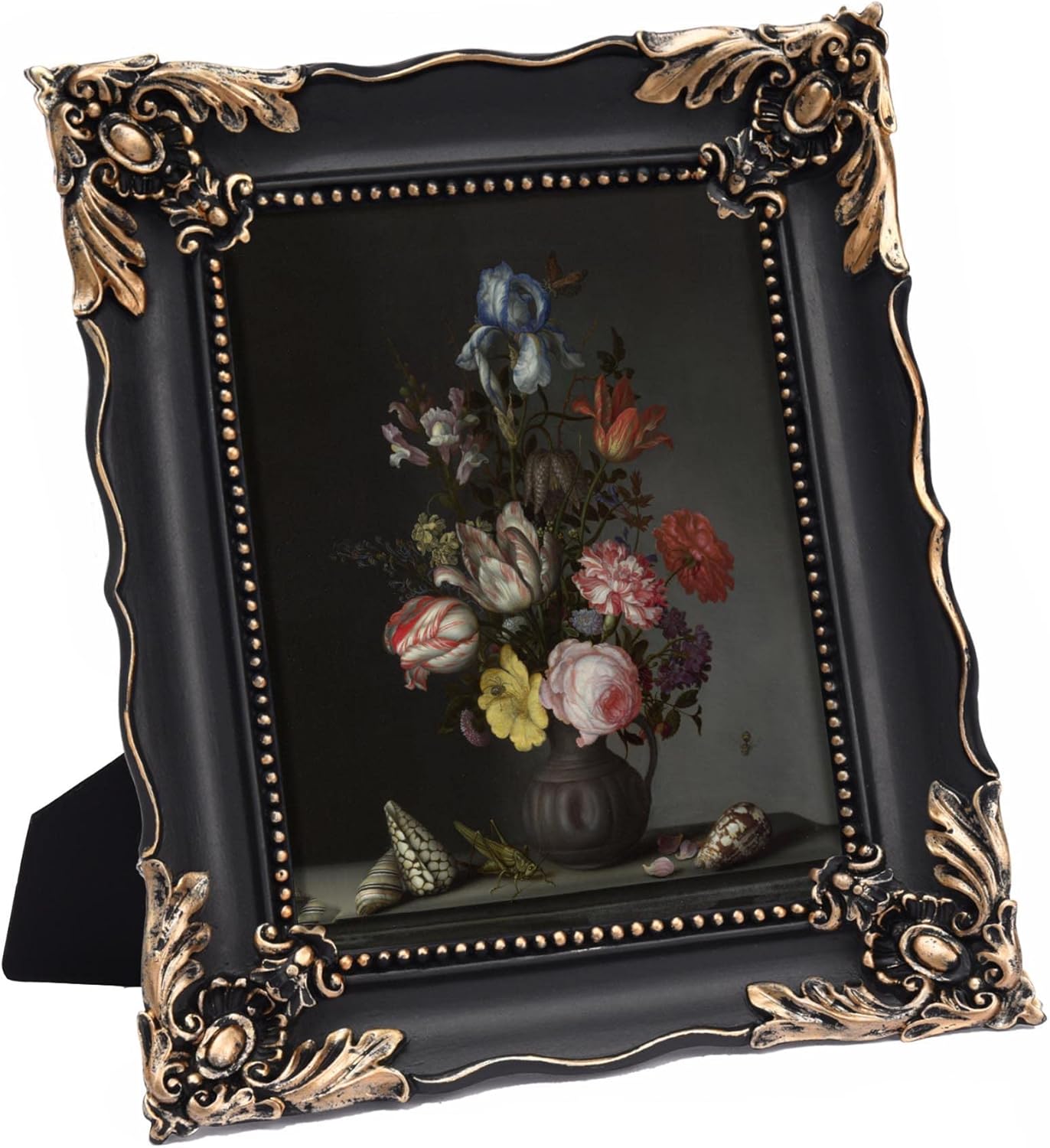 5x7 Vintage Picture Frame with Embossed Flower Design, Black Ornate Frame for 5x7 Pictures, Hand-Crafted Resin Antique Frames for Tabletop & Wall Hanging, Home Decor (Black)