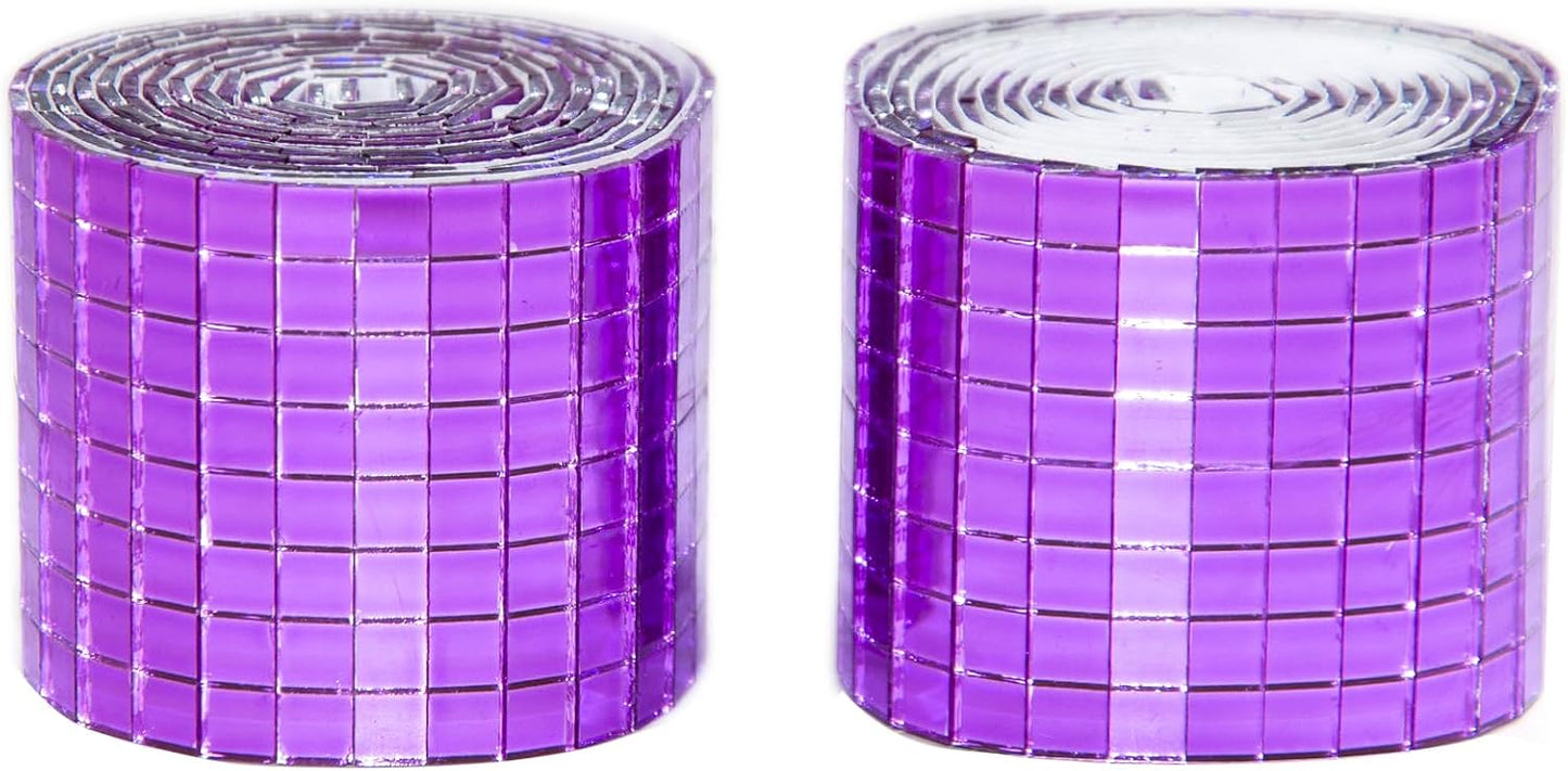 Self Adhesive Mosaic Tiles, 3200 Pieces Disco Ball Tiles, 5 x 5 mm Glass Mirror Mosaic Tiles, Square Mirror Tiles Sticker for DIY Vase, Art Collage, Photo Frames, Home Party 2 Rolls (Purple)