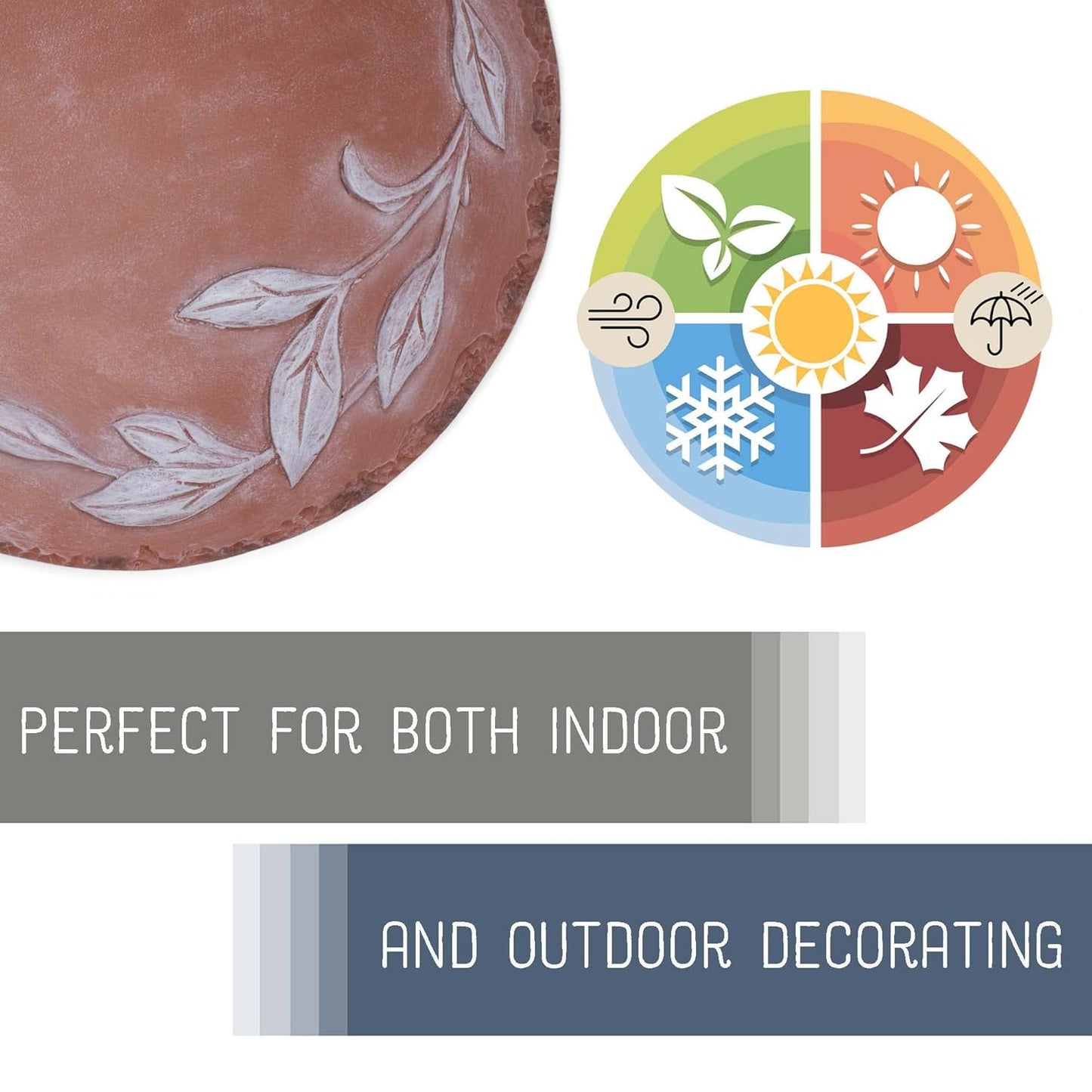 NAT & Jules Floral Laurel Wreath Leaves Pattern Dimensional Indoor Outdoor 12 inch Round Cast Resin Decorative Garden Stepping Stone, Patio, Walkway Sculpture Yard Art, White