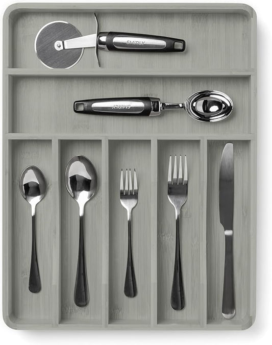 SMIRLY Silverware Drawer Organizer – Bamboo Kitchen Drawer Organizer, Adjustable Utensil Holder and Cutlery Tray, Drawer Dividers for Flatware and Kitchen Utensils