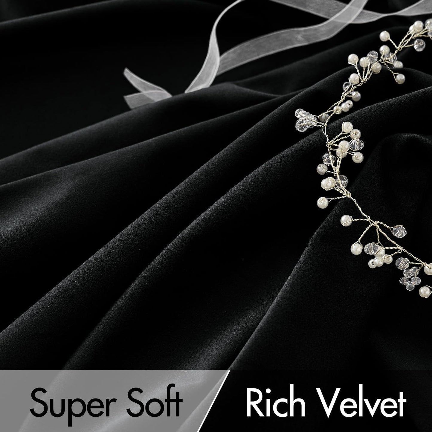 MIULEE Black Velvet Curtains 90 inches Long 2 Panels - Luxury Pinch Pleated Room Darkening Window Drapes for Bedroom Living Room Thermal Insulated Super Soft Blackout, Back Tab Rod Pocket